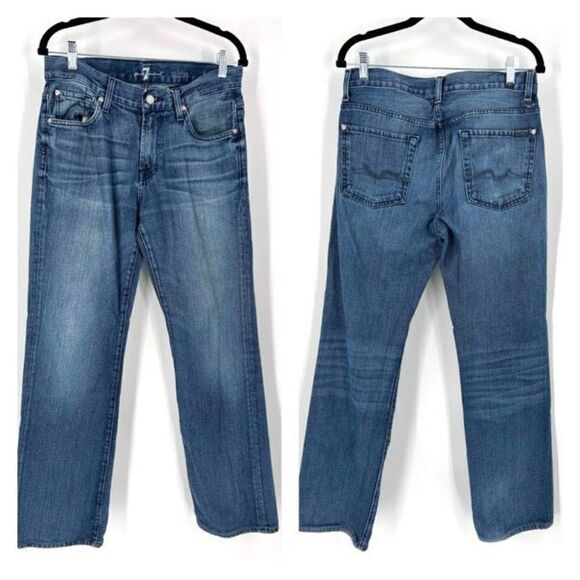 7 For All Mankind Women's Straight Austyn Jeans Blue Denim Medium Wash Size 30 - Picture 1 of 15